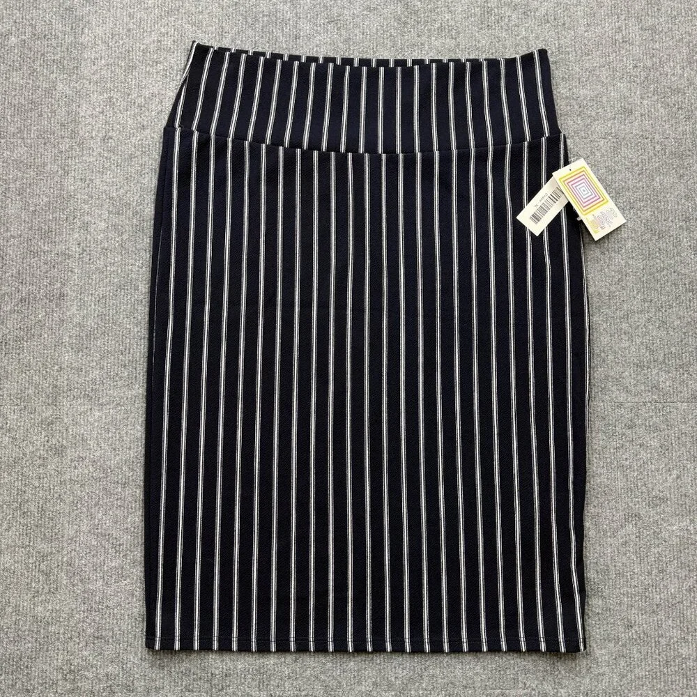 LuLaRoe Cassie Pencil Skirt Stretch Navy White Stripes Nautical Preppy Sz XL NEW